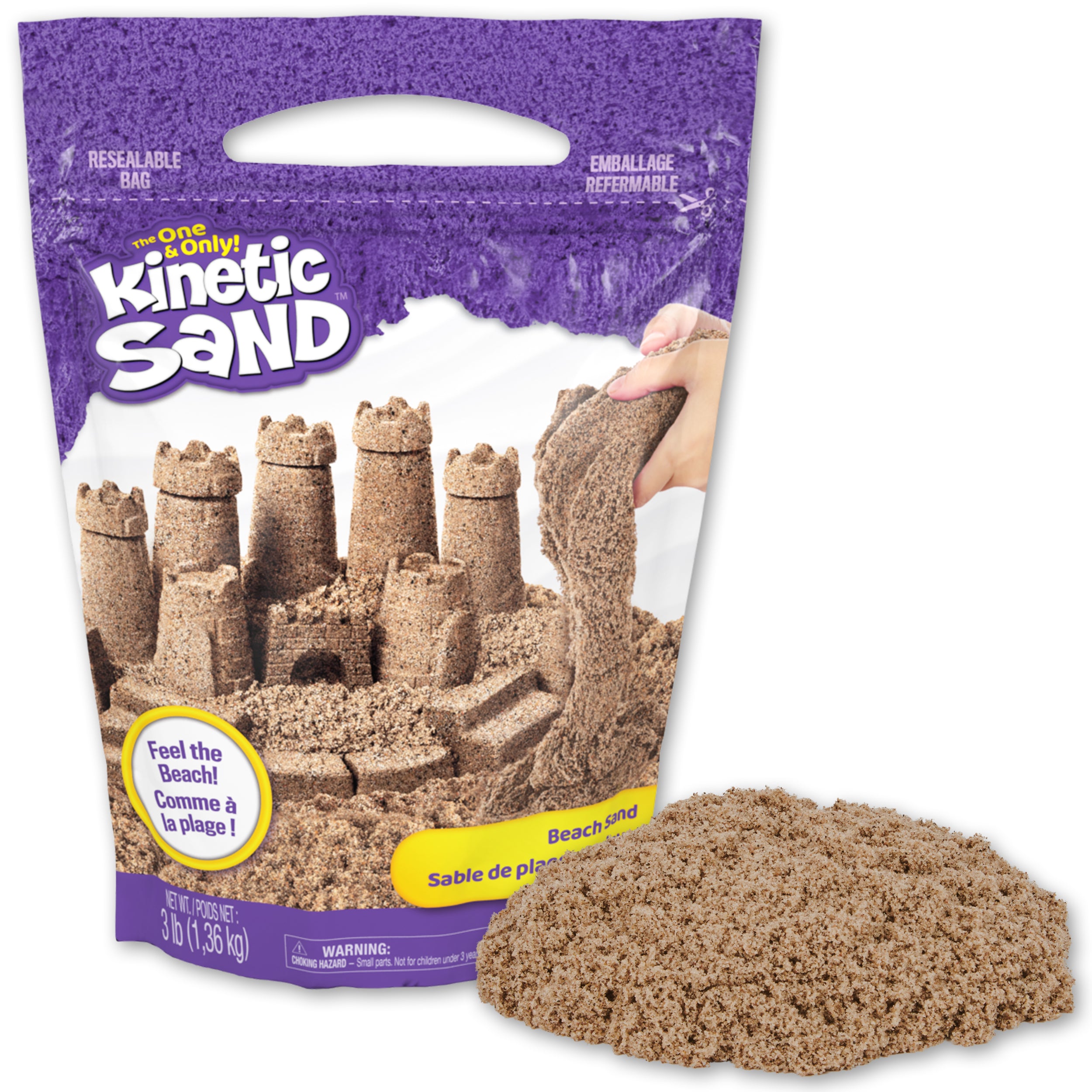 Kinetic Sand, 3lbs Beach Play Sand, Moldable Sensory Toys for Kids