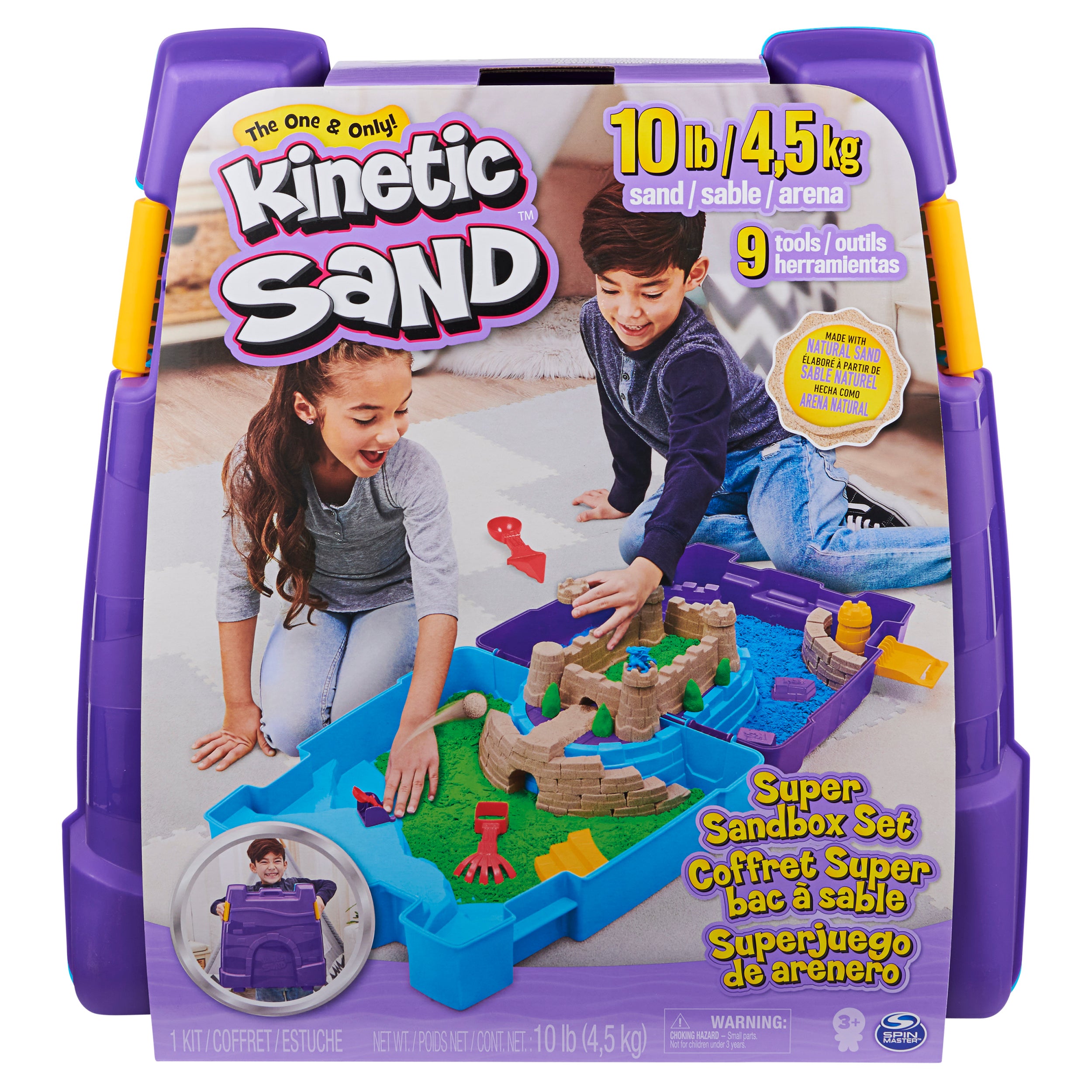 SPIN MASTER Kinetic Sand ~ Portable Folding Sandbox Magic Sand Castle Play  Set