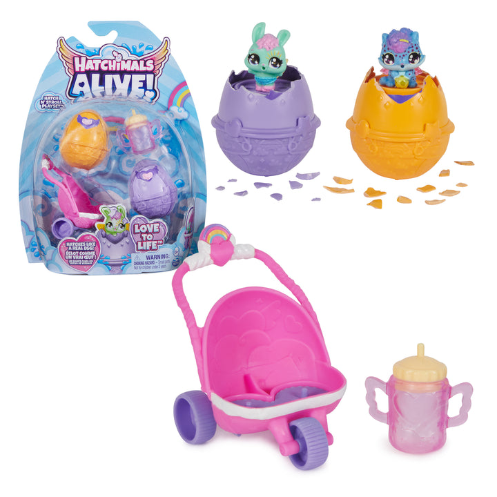 Hatchimals Alive, Hatch N' Stroll Playset with Stroller Toy and 2