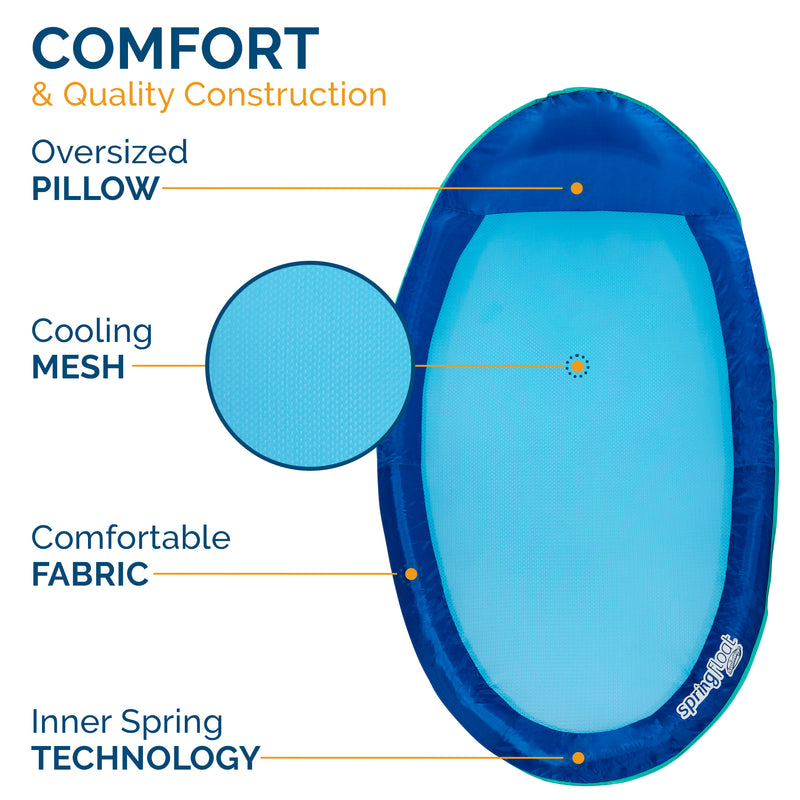 Spring Float Recliner Swim Lounger for Pool or Lake with Hyper-Flate Valve, Blue