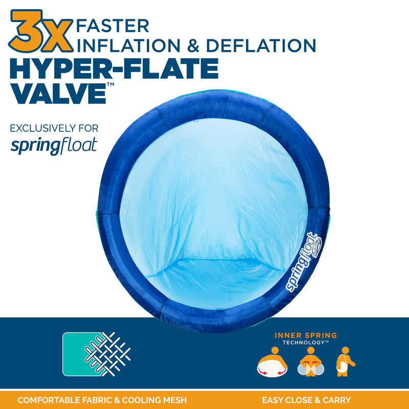 Spring Float Papasan Inflatable Pool Lounger with Hyper-Flate Valve, Blue